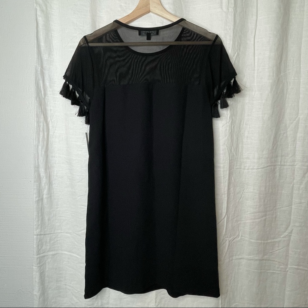 Lulus Iced Latte Black Tassel Mini Dress Sheer Short Shift - Picture 2 of 12